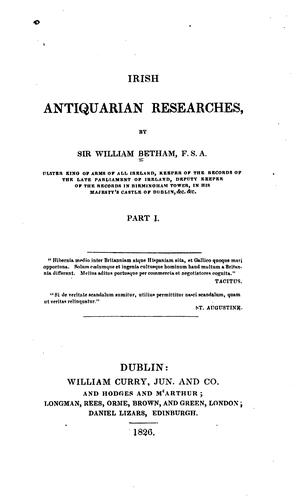 Cover for Irish antiquarian researches
