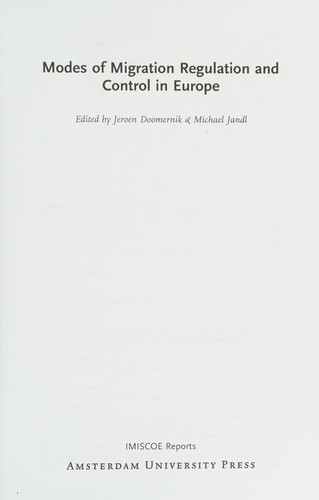 Cover for Modes of migration regulation and control in Europe