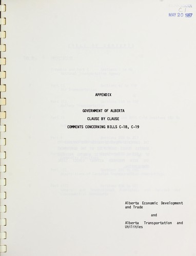 Cover for Submission to the House of Commons Standing Committee on Transport