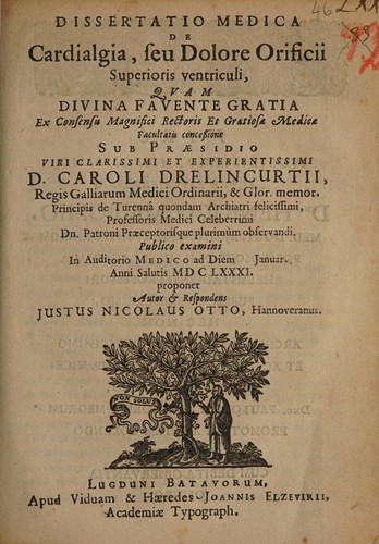 Cover for Dissertatio medica de cardialgia, seu dolore orificii ...