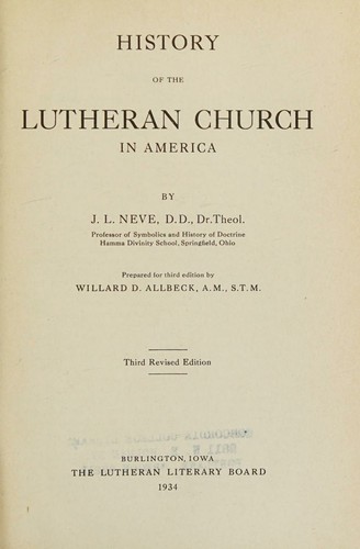 Cover for History of the Lutheran church in America