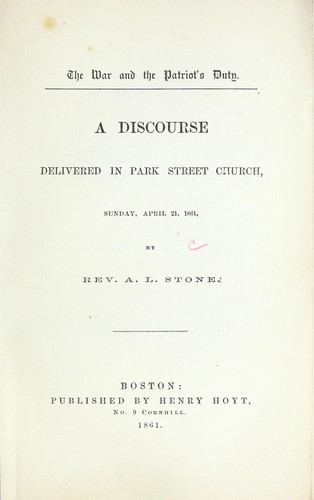 Cover for The war and the patriot's duty.