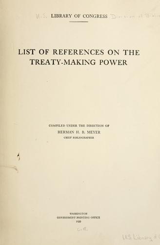 Cover for List of references on the treaty-making power
