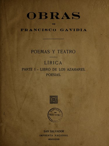 Cover for Obras de Francisco Gavidia ...