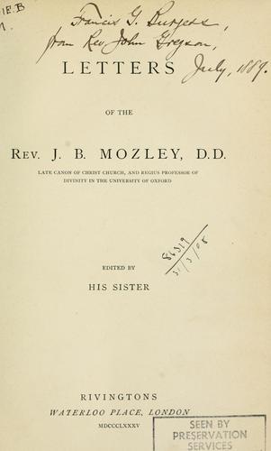 Cover for Letters of the Rev. J. B. Mozley ...