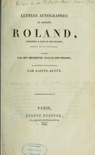 Cover for Lettres autographes de madame Roland