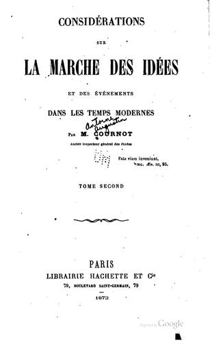 Cover for Considérations sur la marche des idées et des événements dans les temps modernes