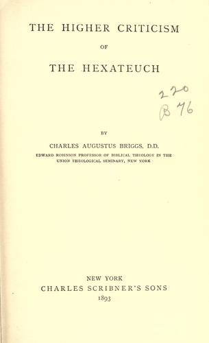 Cover for The higher criticism of the Hexateuch
