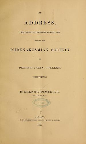 Cover for An address, delivered before the Phrenakosmian society