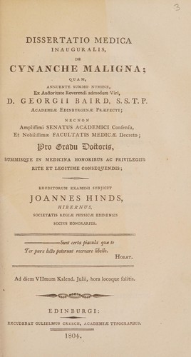 Cover for Dissertatio medica inauguralis, de cynanche maligna ...