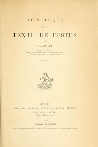 Cover for Notes critiques sur le texte de Festus.