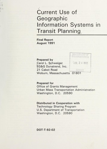 Cover for Current use of geographic information systems in transit planning