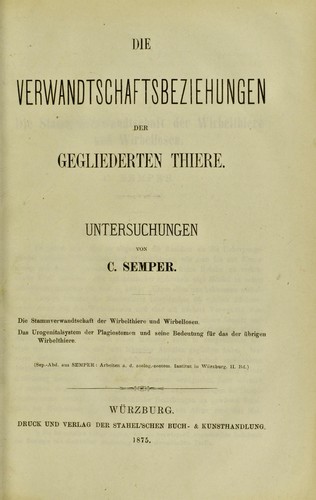 Cover for Die Verwandtschaftsbeziehungen der gegliederten Thiere