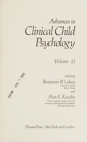 Cover for Advances in Clinical Child Psychology (Volume 11) (Advances in Clinical Child Psychology)