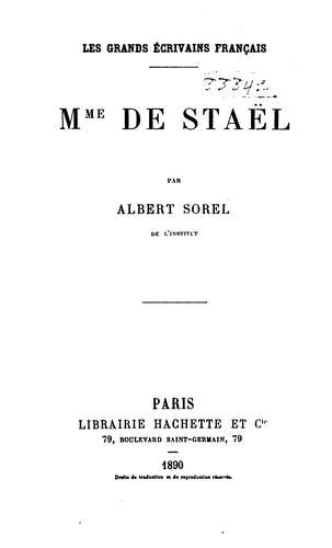 Cover for Mme de Staël