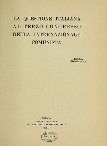 Cover for La questione italiana al terzo Congresso della Internazionale comunista