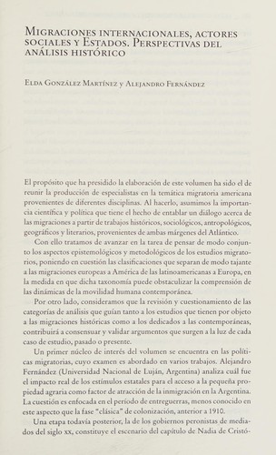 Cover for Migraciones internacionales, actores sociales y estados