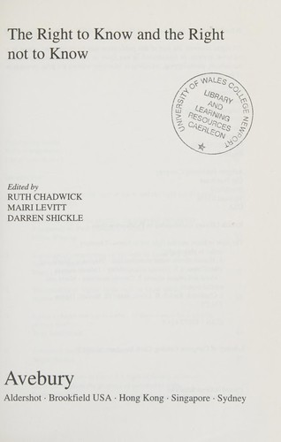 Cover for The right to know and the right not to know