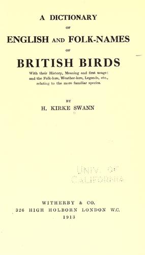 Cover for A dictionary of English and folk-names of British birds