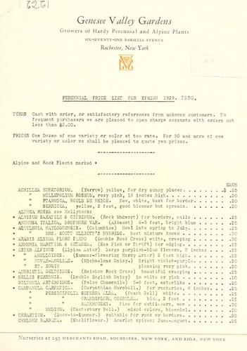 Cover for Perennial price list for spring 1929-1930