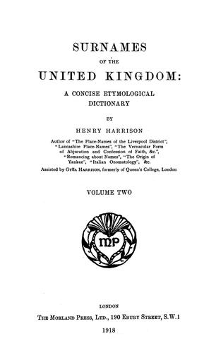 Cover for Surnames of the United Kingdom