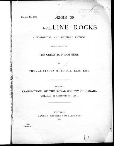 Cover for The origin of crystalline rocks