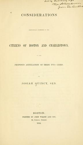 Cover for Considerations respectfully submitted to the citizens of Boston and Charlestown, on the proposed annexation of these two cities.