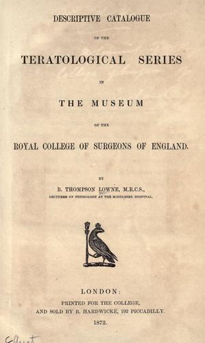 Cover for Descriptive catalogue of the teratological series in the Museum of the Royal College of Surgeons of England