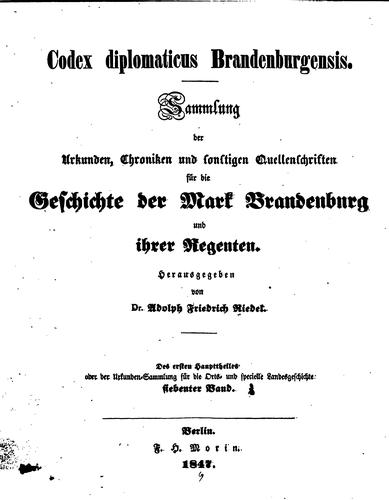 Cover for Codex diplomaticus brandenburgensis.