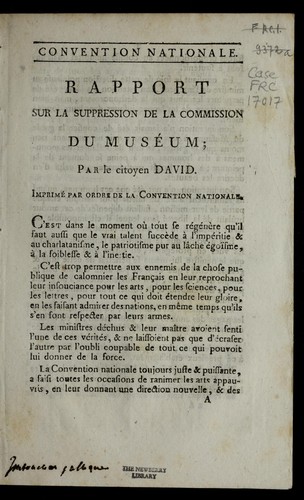 Cover for Rapport sur la suppression de la Commission du Muse um