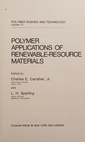 Cover for Polymer Applications of Renewable-Resource Materials (Polymer Science and Technology, V. 17)