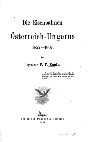 Cover for Die Eisenbahnen Österreich-Ungarns, 1822-1867