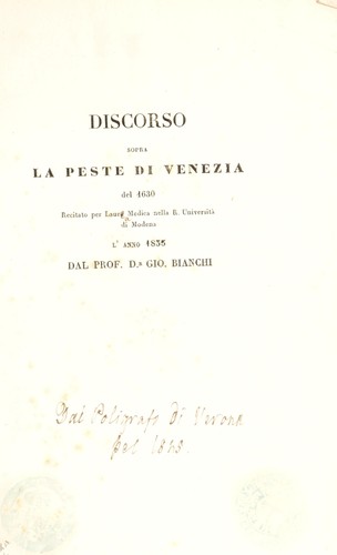 Cover for Discorso sopra la peste di Venezia del 1630. Recitato ... Modena ... 1833