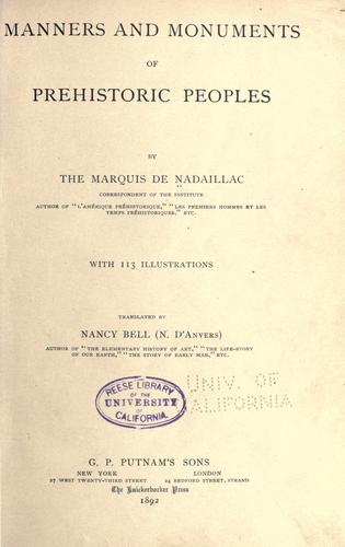 Cover for Manners and monuments of prehistoric peoples.