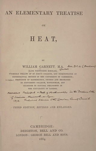 Cover for An elementary treatise on heat