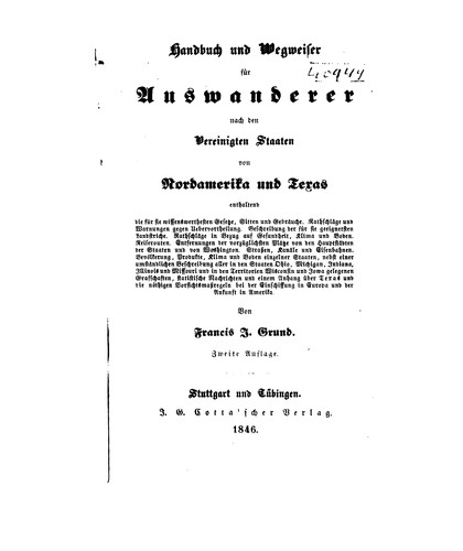 Cover for Handbuch und wegweiser für auswanderer nach den Vereinigten Staaten von Nordamerika und Texas.