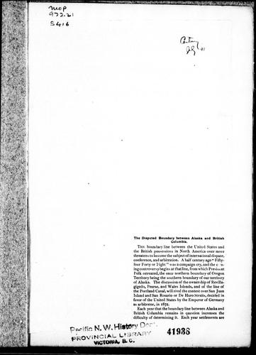 Cover for The disputed boundary between Alaska and British Columbia