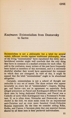 Cover for Existentialism from Dostoevsky to Sartre