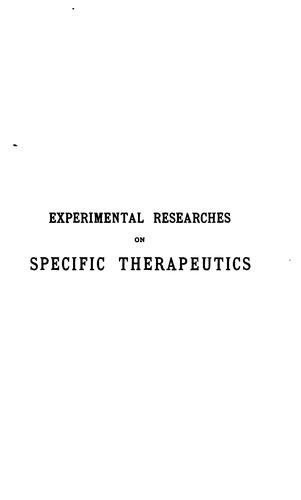 Cover for Experimental researches on specific therapeutics