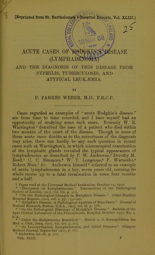 Cover for Acute cases of Hodgkin's disease (lymphadenoma) and the diagnosis of this disease from syphilis, tuberculosis, and atypical leukaemia