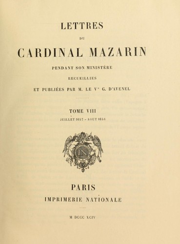 Cover for Lettres du Cardinal Mazarin pendant son ministère \