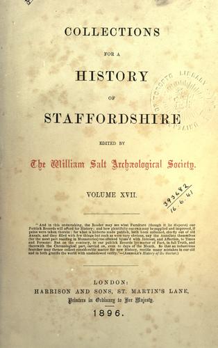 Cover for Collections for a history of Staffordshire. Volume XVII