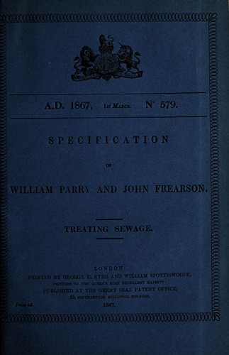 Cover for Specification of William Parry and John Frearson