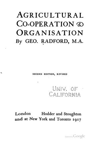 Cover for Agricultural co-operation & organisation