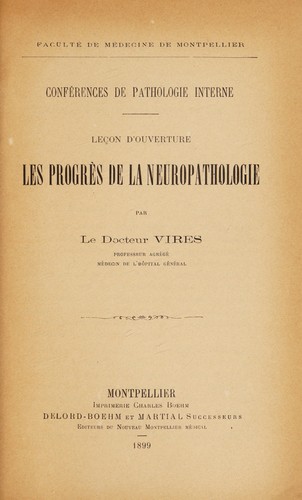 Cover for Les progrès de la neuropathologie