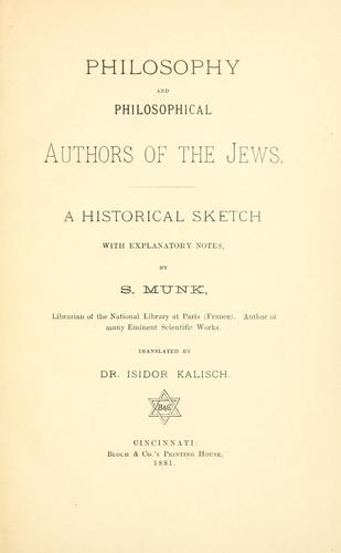 Cover for Philosophy and philosophical authors of the Jews.