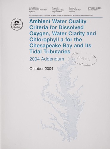 Cover for Ambient water quality criteria for dissolved oxygen, water clarity and chlorophyll a for Chesapeake Bay and its tidal tributaries