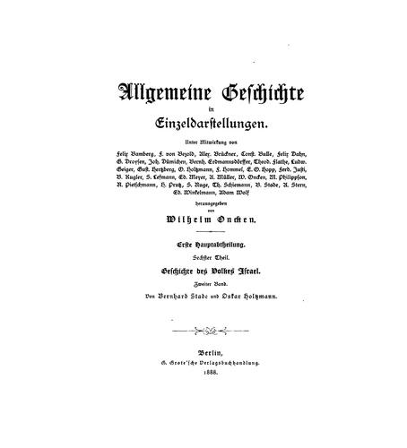Cover for Geschichte des Volkes Israel, von B. Stade (O. Holtzmann).