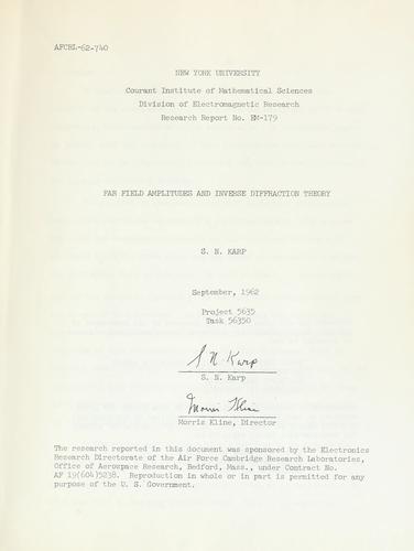 Cover for Far field amplitudes and inverse diffraction theory.