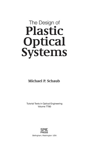 Cover for The design of plastic optical systems